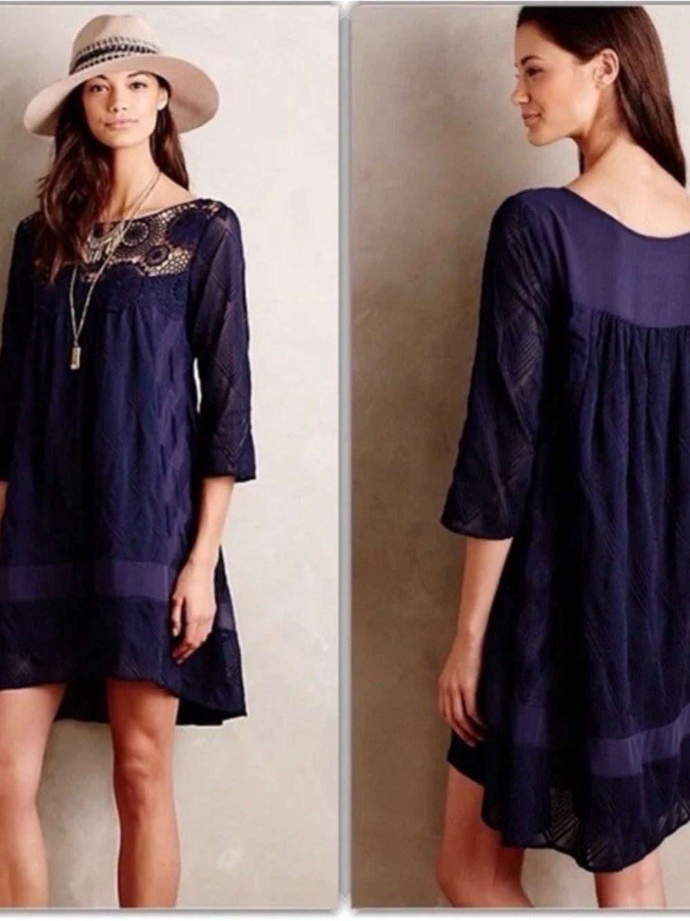 Anthropology Large Holding hHorses Augusta Navy dress